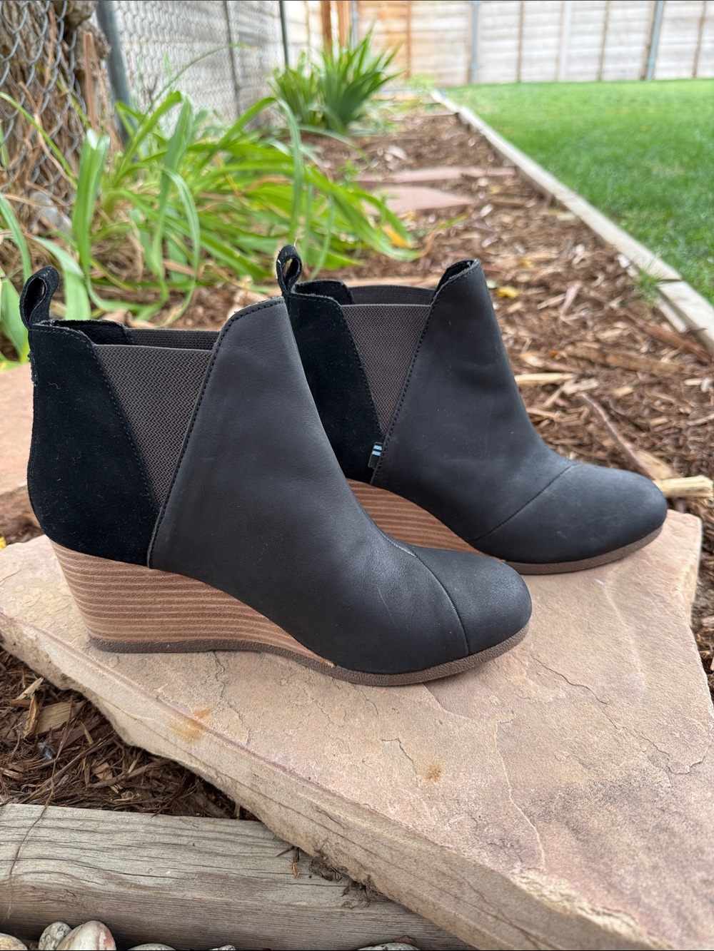 Toms - Black Wedge Chelsea Ankle Booties